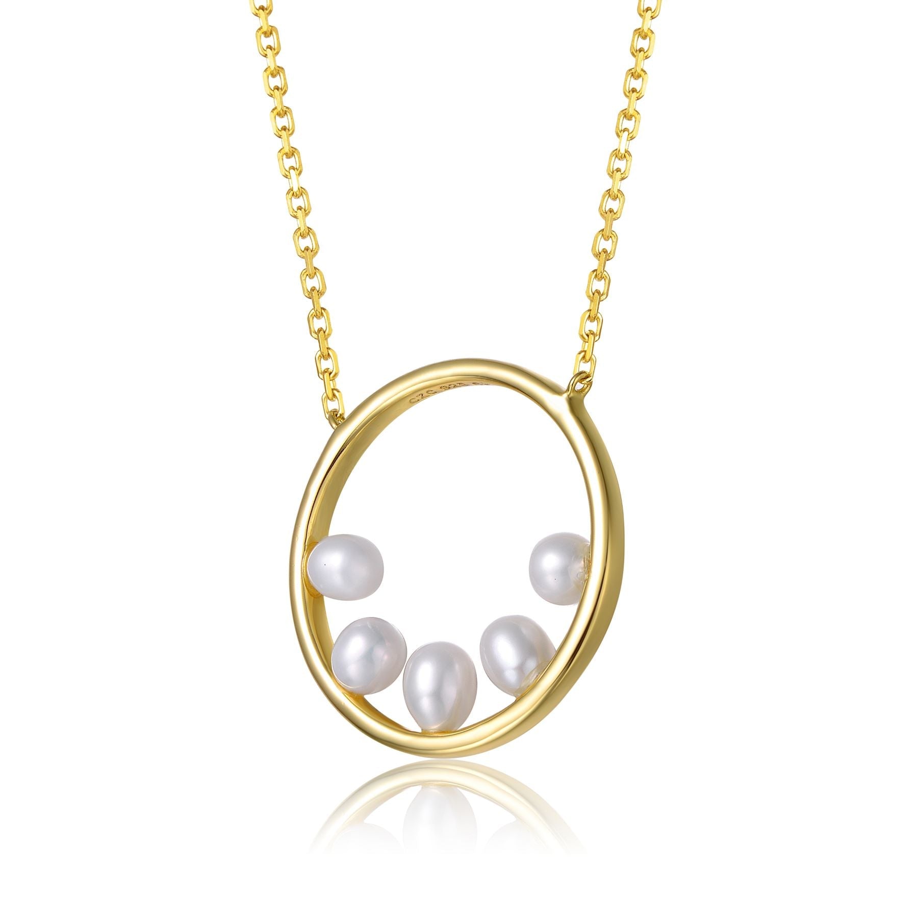 Sterling Silver 14k Yellow Gold Plated with White Pearl Halo Eternity Circle Pendant Layering Necklace