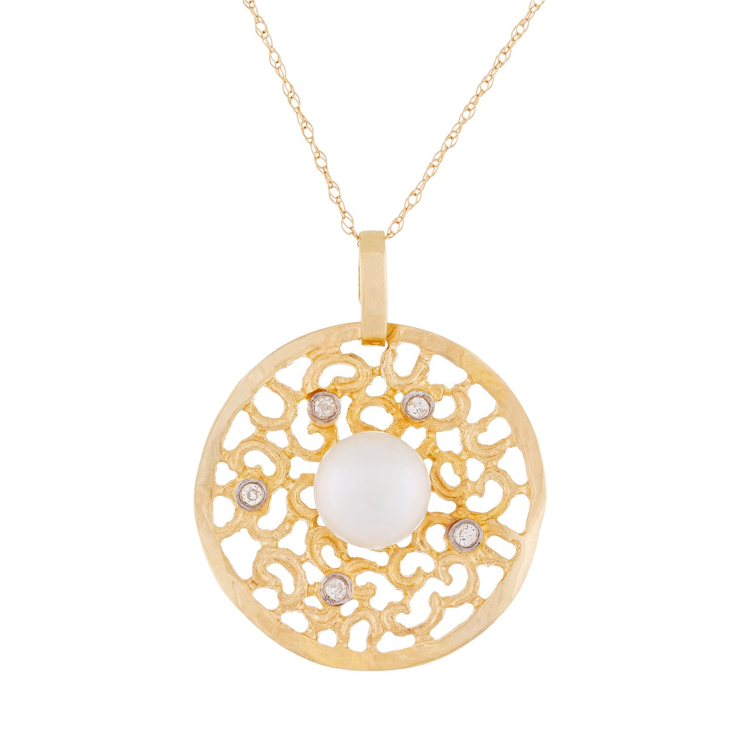 14k Yellow Gold Medallion Pearl Pendant