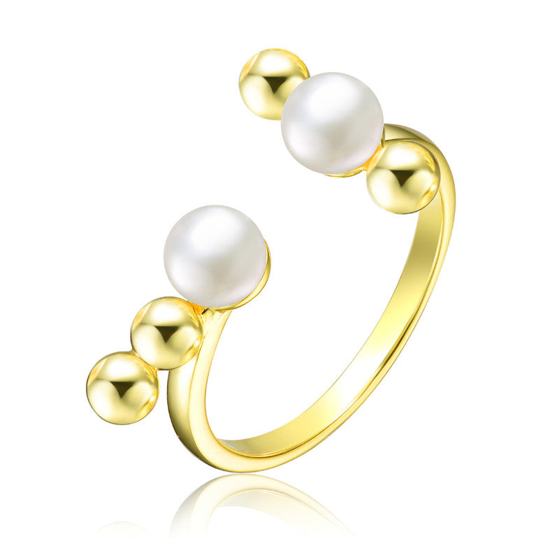 Sterling Silver 14k Gold Plated With 5mm Freshwater Pearls Modern Ring