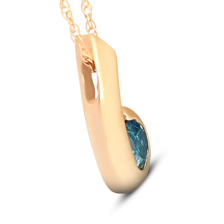 1/4ct Yellow Gold Blue Diamond Bezel Solitaire Pendant