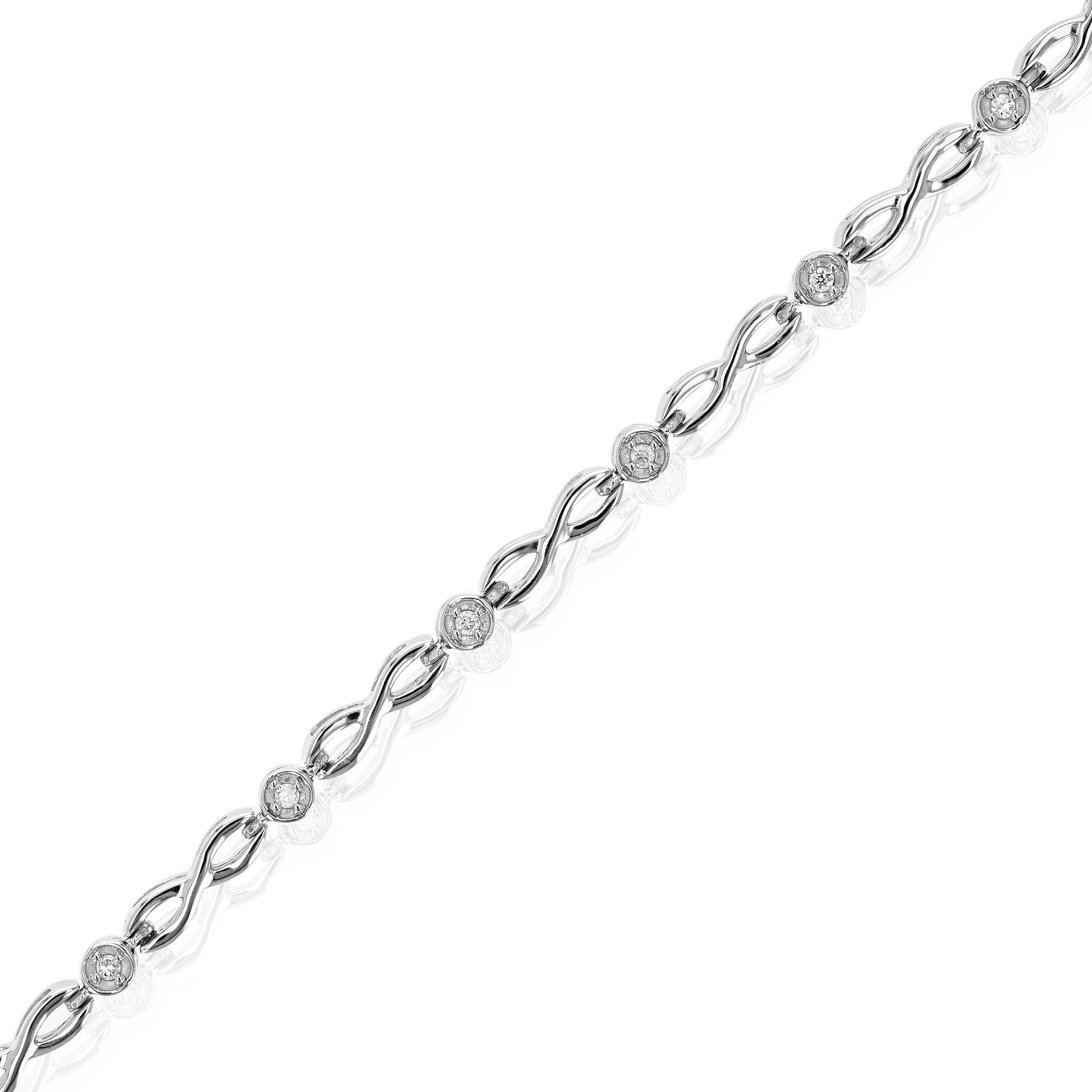 1/12 cttw Diamond Bracelet for Women, Round Lab Grown Diamond Bracelet in .925 Sterling Silver, Prong Setting, 7.5 Inch
