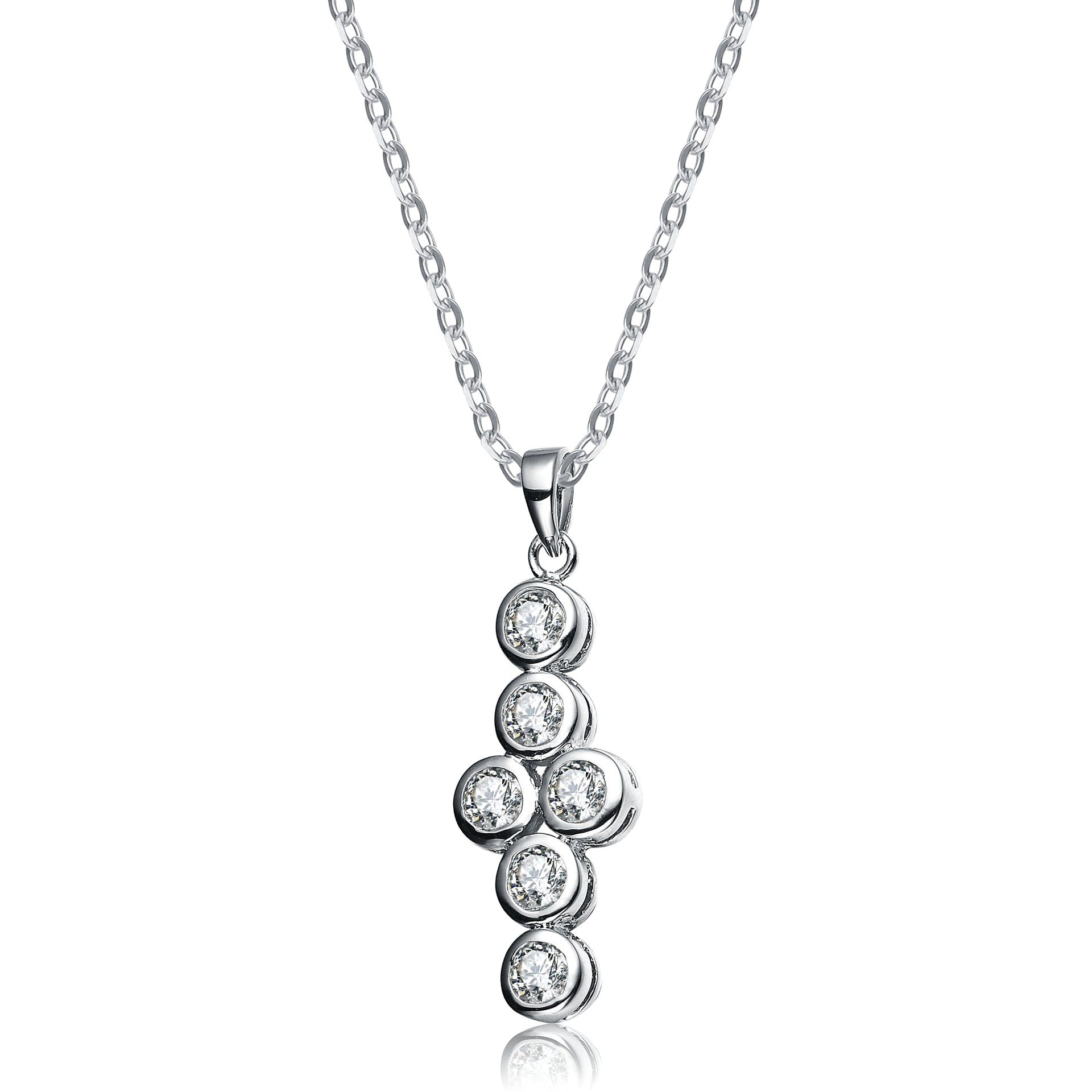 Sterling Silver White Cubic Zirconia Dangling Pendant Necklace