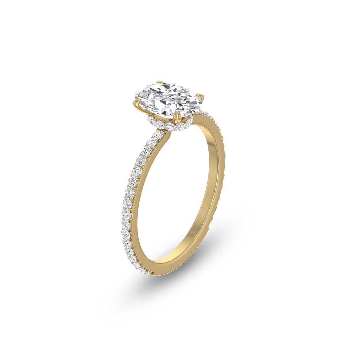 14K Yellow Gold Hidden Halo Cleo Ring With Certified 2.50 Carat Center Oval Shape Lab-grown Diamond