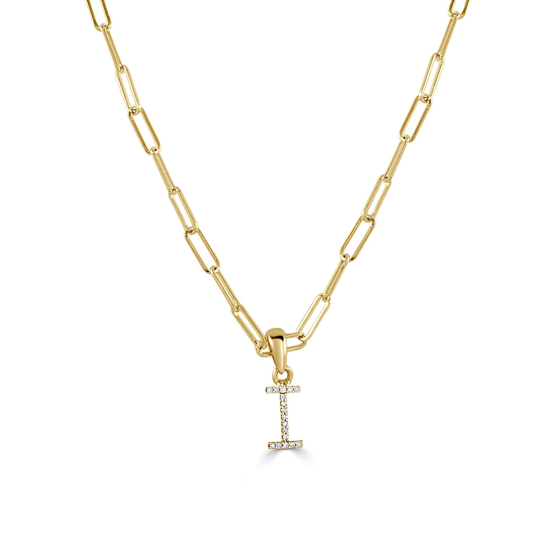 14k Gold & Diamond Paperclip Initial Necklace