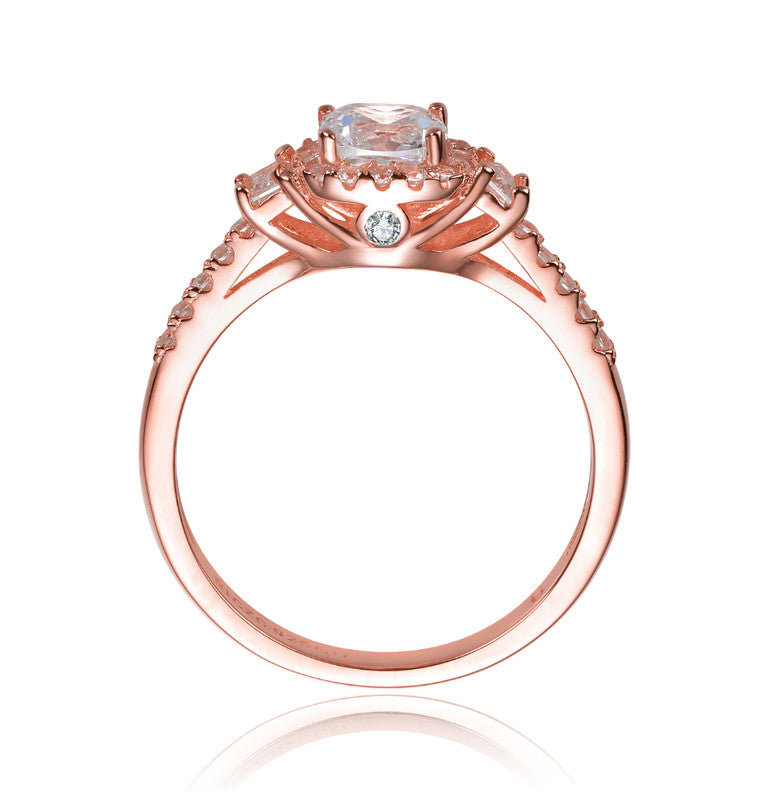 GENEVIVE Sterling Silver Rose Gold Plated Cubic Zirconia Engagement Ring