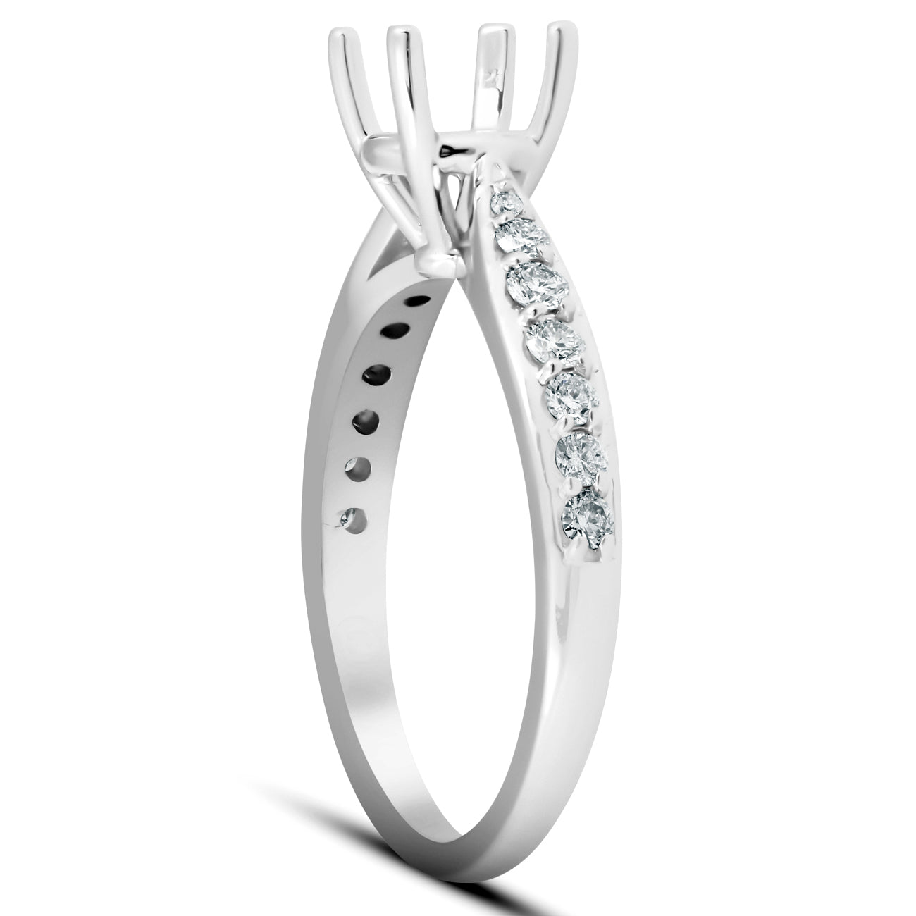 1/3 Ct Diamond Engagement Ring Semi Mount Tapered Setting 14k White Gold