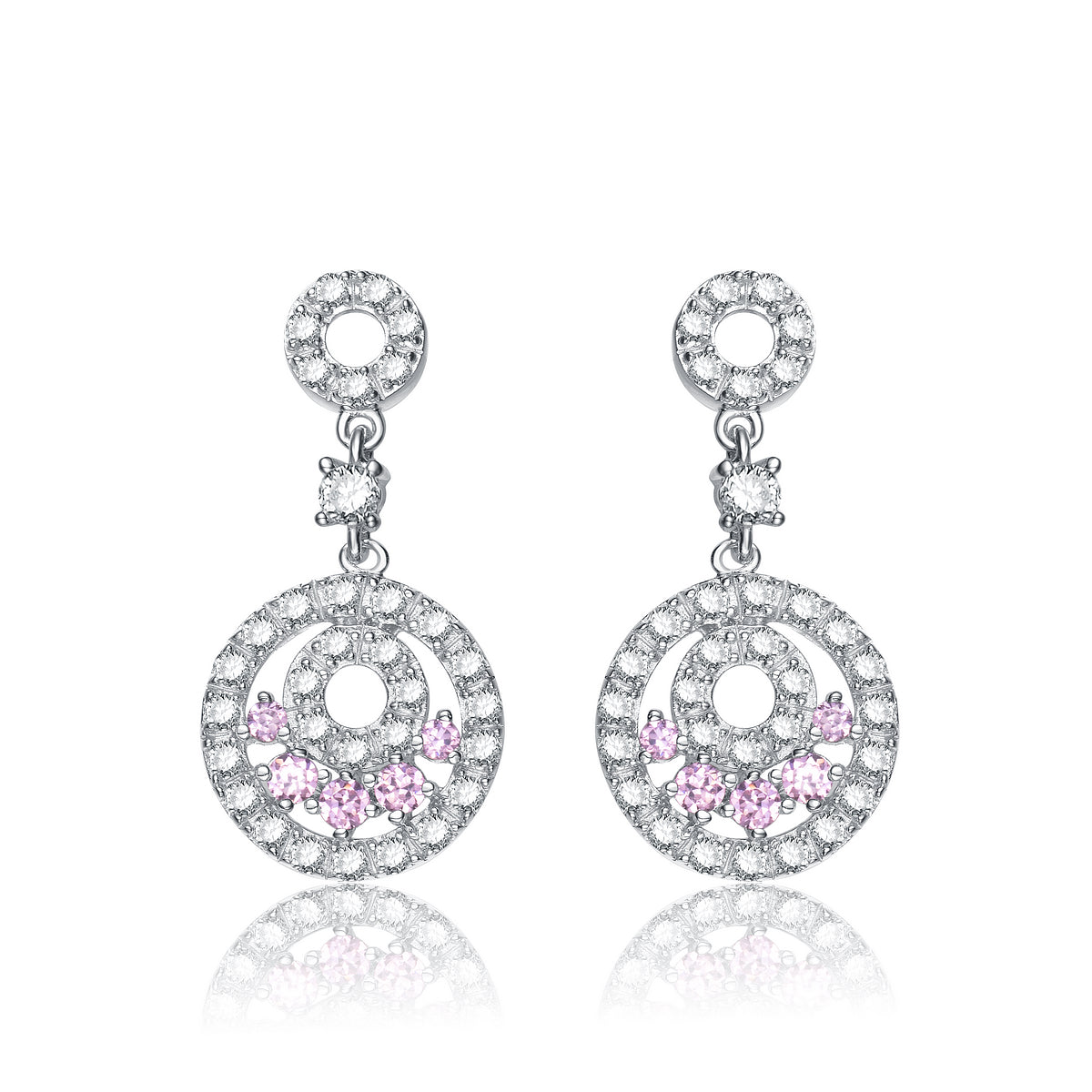 Sterling Silver Pink Cubic Zirconia Circle Drop Earrings