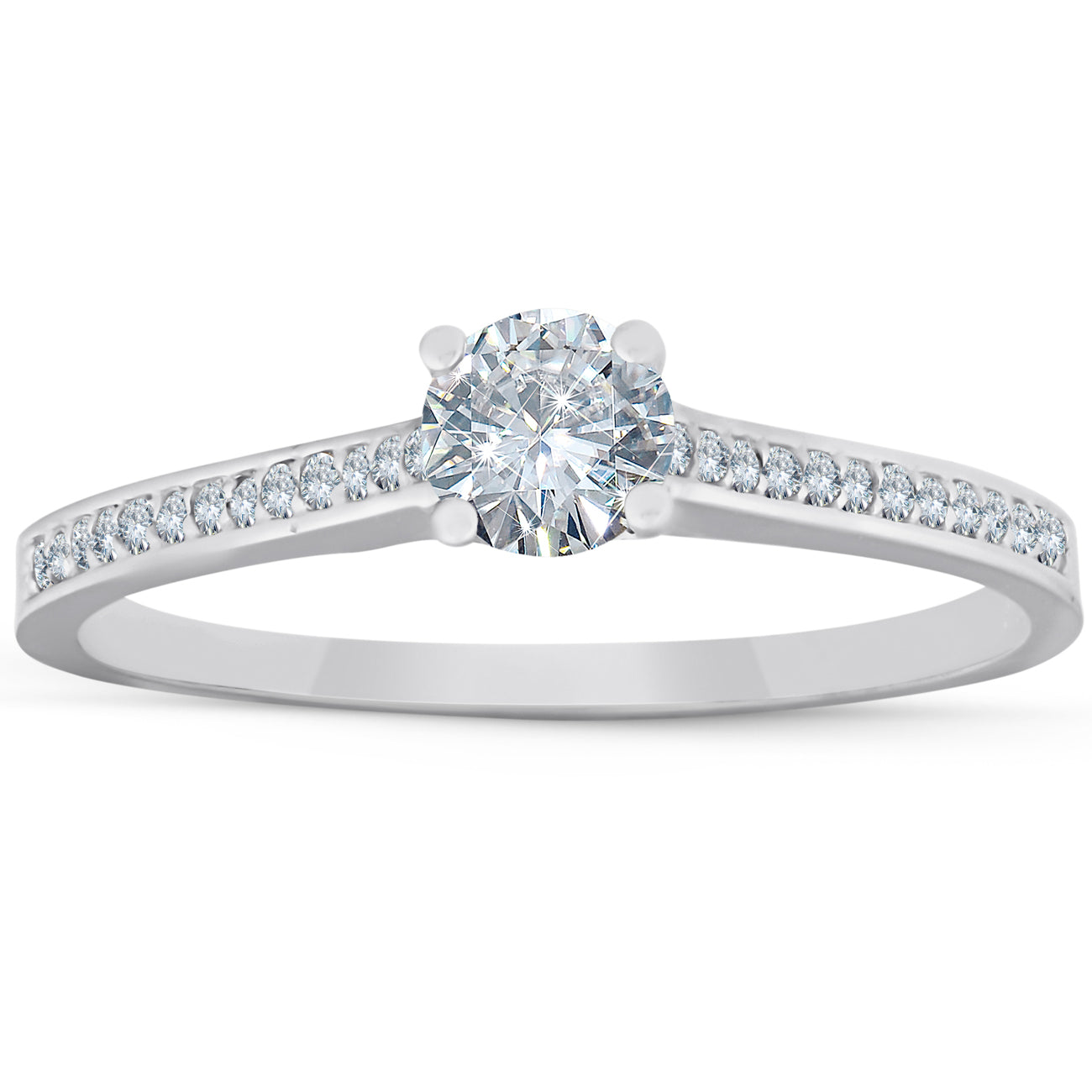 1/2 Ct Diamond Engagement Ring With Side Stones 14k White Gold