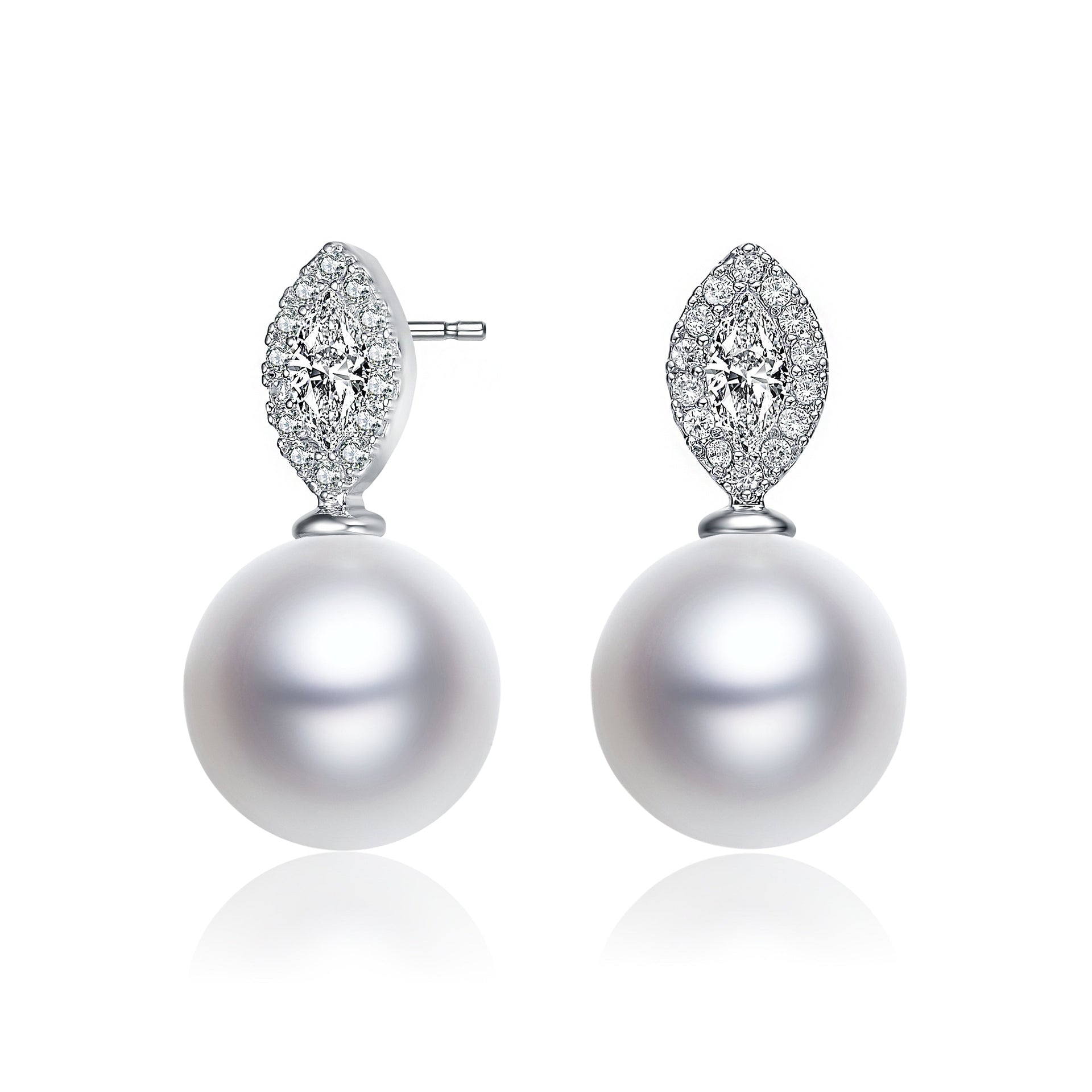 Sterling Silver Pearl and Cubic Zirconia Drop Earrings