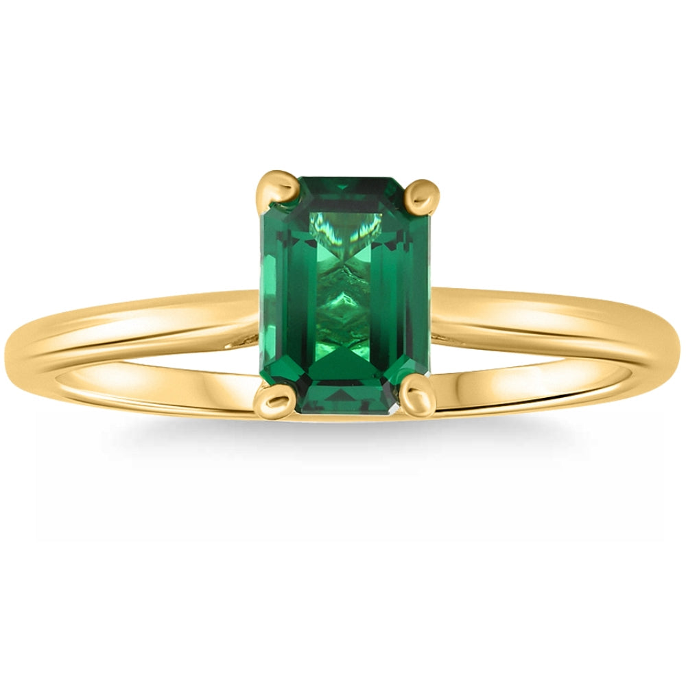 1ct Emerald Solitaire Ring 10k Yellow Gold Lab Grown