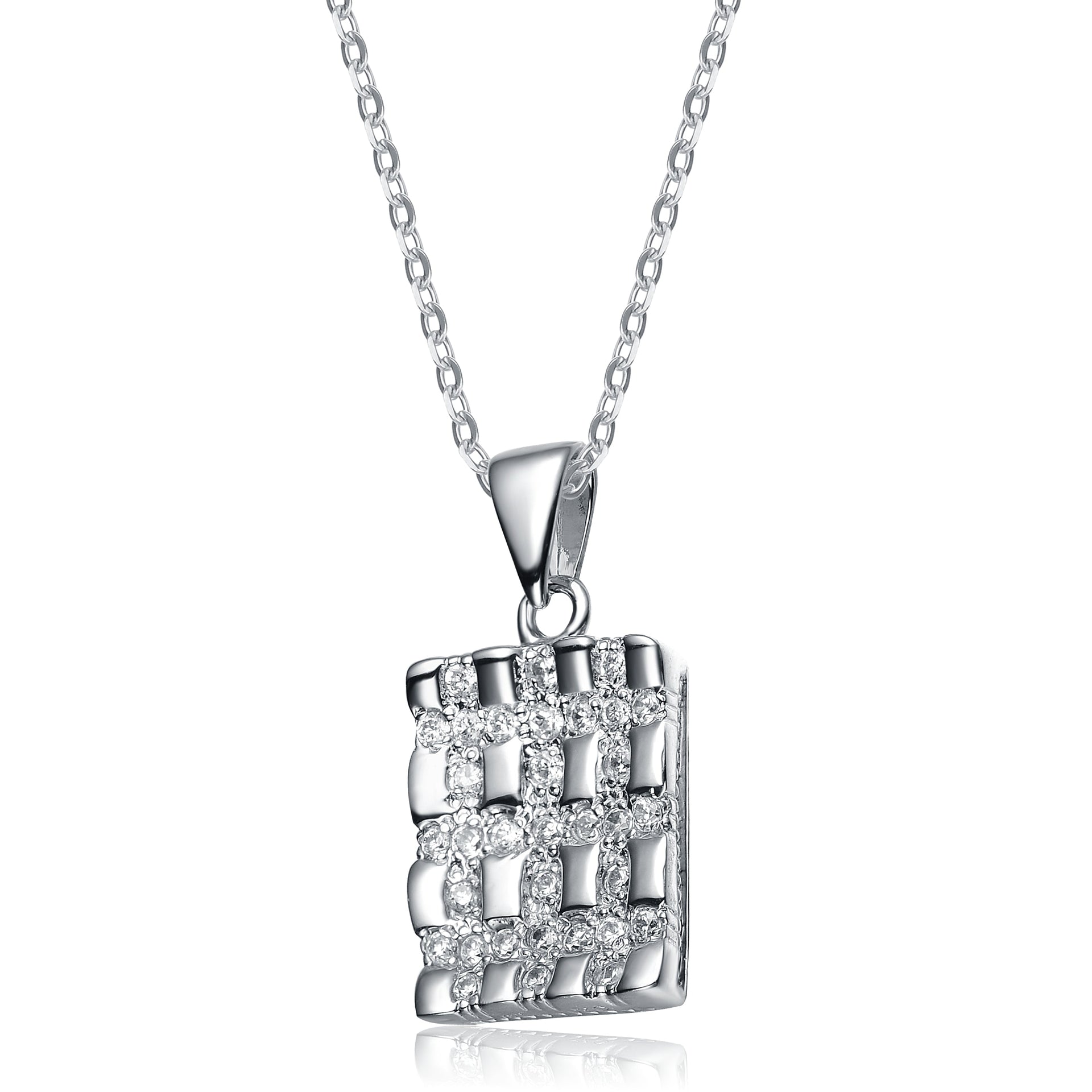 Sterling Silver White Cubic Zirconia Woven Square Pendant