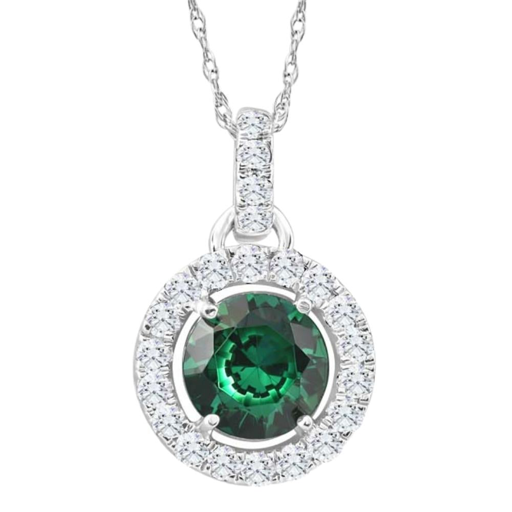 1 1/2Ct Emerald Diamond Halo Pendant Women's 10k White Gold Necklace 18' Length
