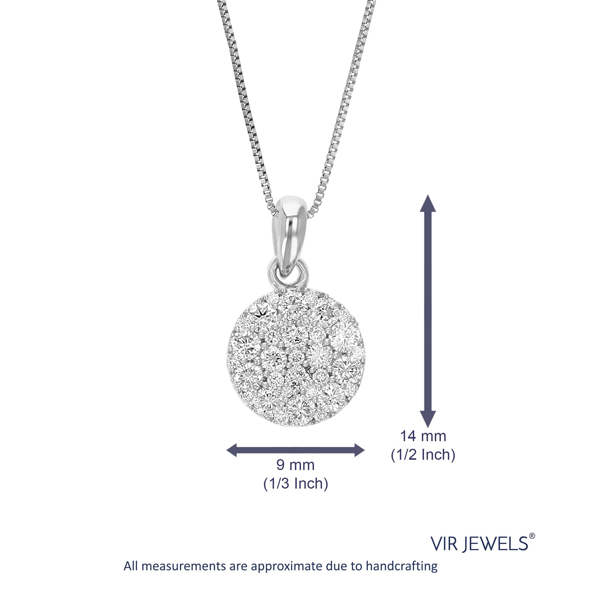 1/2 cttw Lab Grown Diamond Round Diamond Cluster Pendant Necklace .925 Sterling Silver 2/3 Inch with 18 Inch Chain