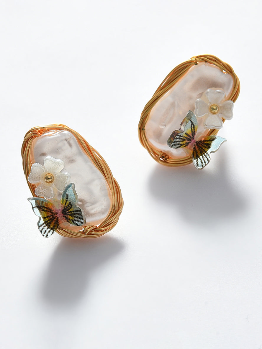 Gold-toned Butterfly Shaped Stud Earring