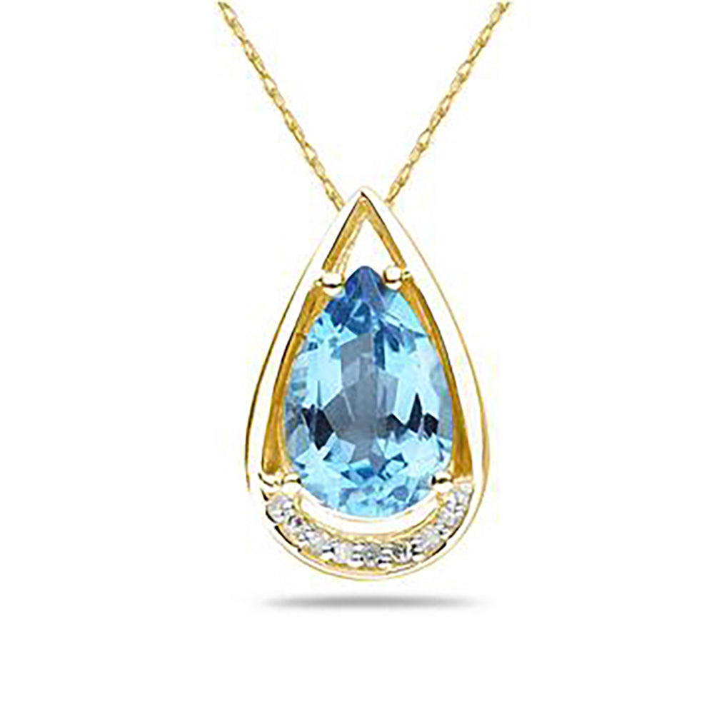 Pear Shaped Topaz And Diamonds Raindrop Pendant In 10K Yellow Gold