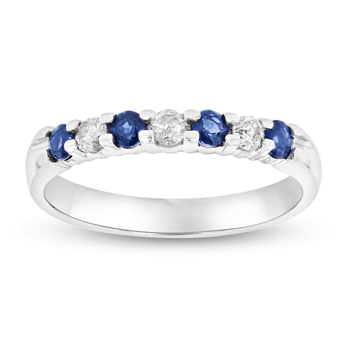 14K Gold Ring 0.54ct tw Round Diamonds and Sapphires Prong Set Band