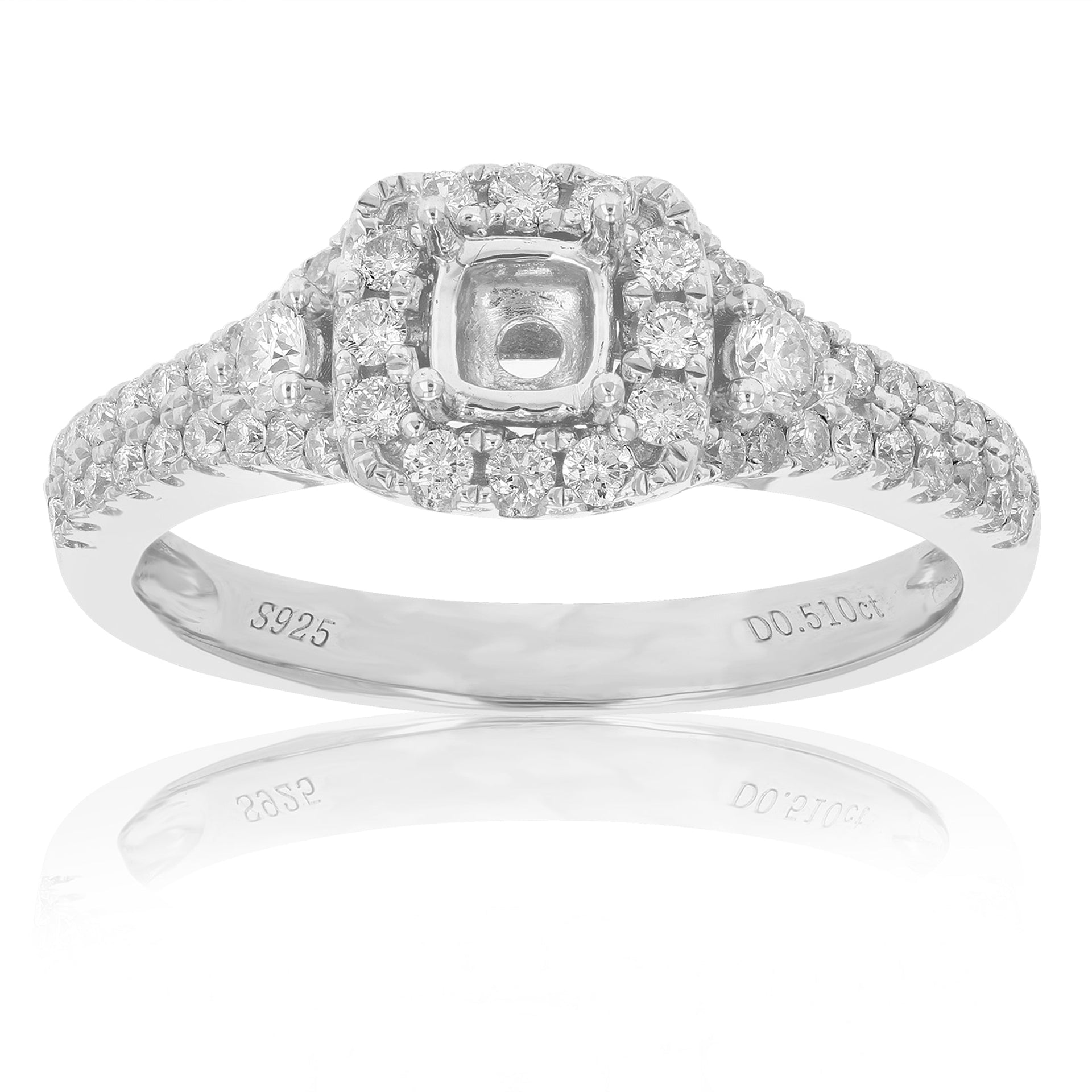 1/2 cttw Diamond Semi Mount Engagement Ring with Center Princess Silver