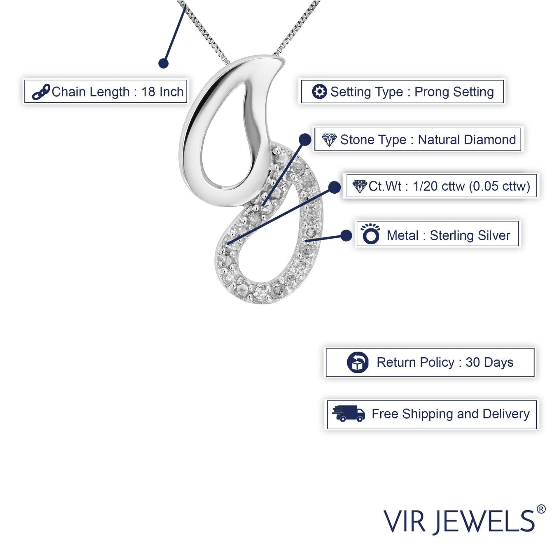 1/2 cttw Diamond Pendant Necklace .925 Sterling Silver With Rhodium With Chain