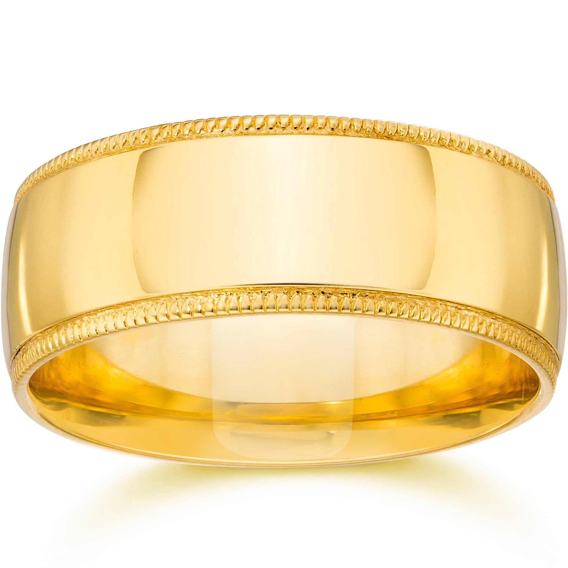 9mm Wide Milgrain Wedding Band 14K Yellow Gold Size Selectable
