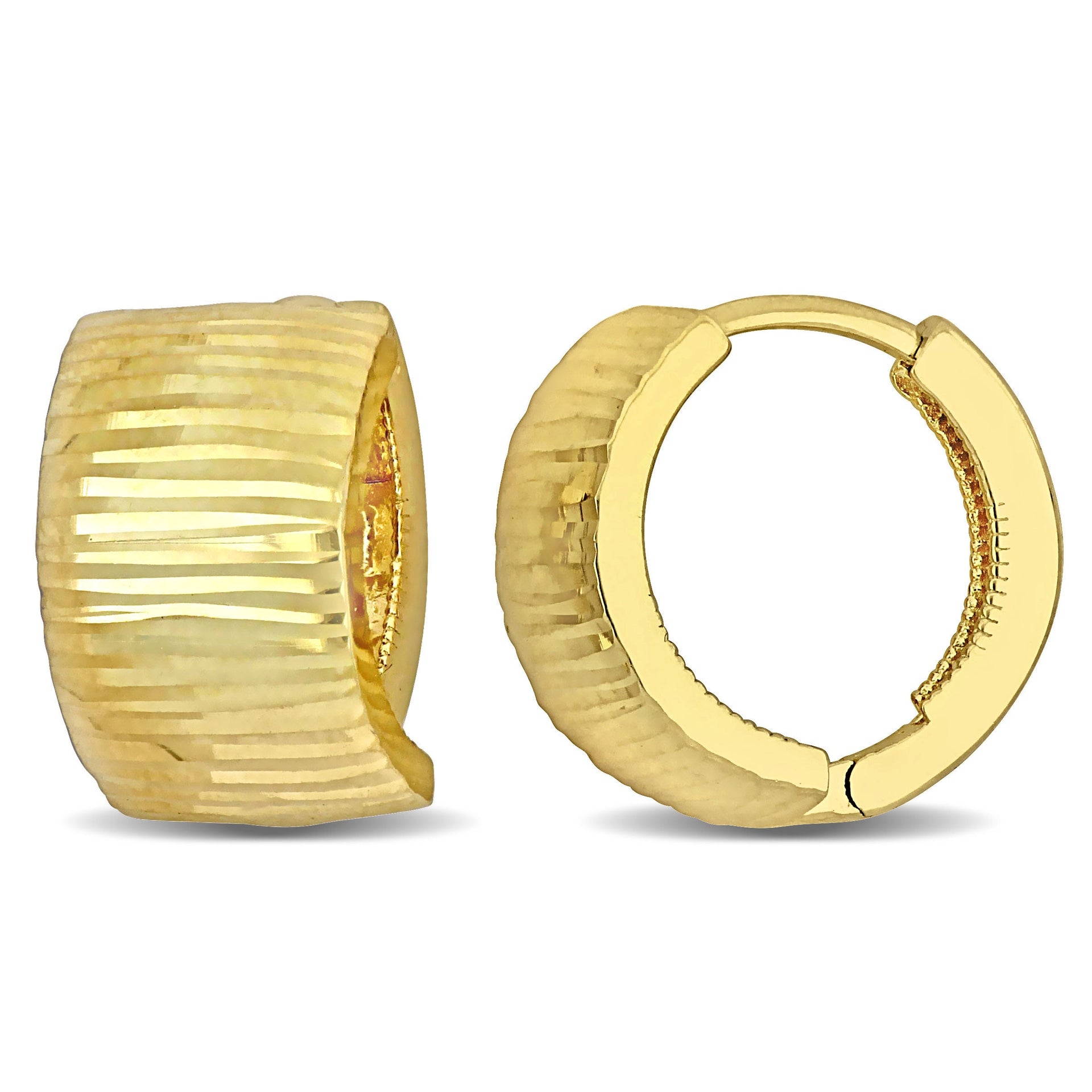 Mimi & Max 8mm Ribbed Design Huggie Earrings in 14k Yellow Gold