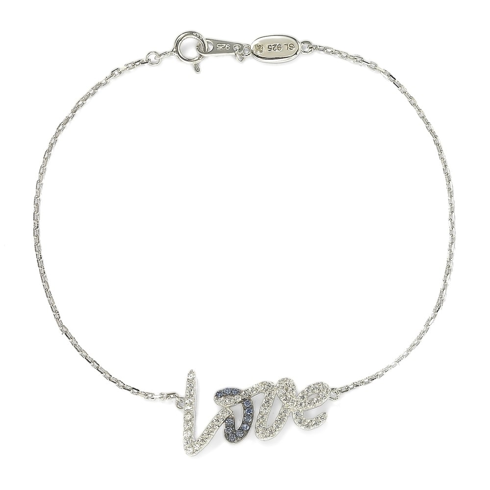 Suzy Levian Sterling Silver Sapphire and Diamond Accent Love Bracelet