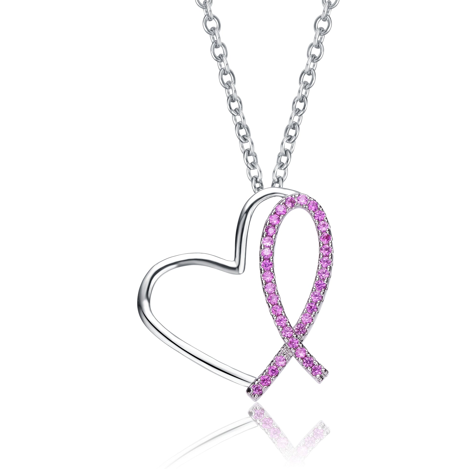 Sterling Silver Pink Cubic Zirconia Loop Necklace