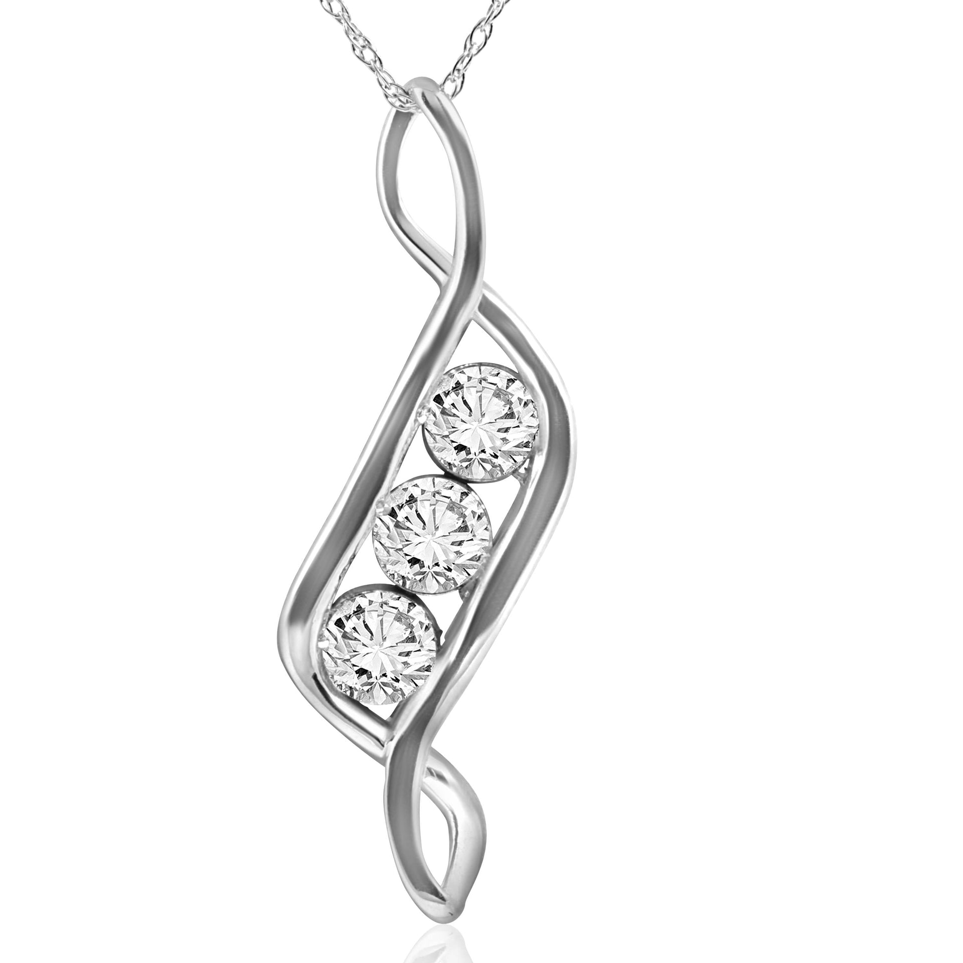 1ct Three Stone Diamond Pendant 14K White Gold