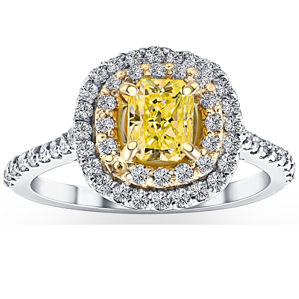 1 5/8 ct Diamond Fancy Yellow Cushion Engagement Ring 14k Gold SZ 7