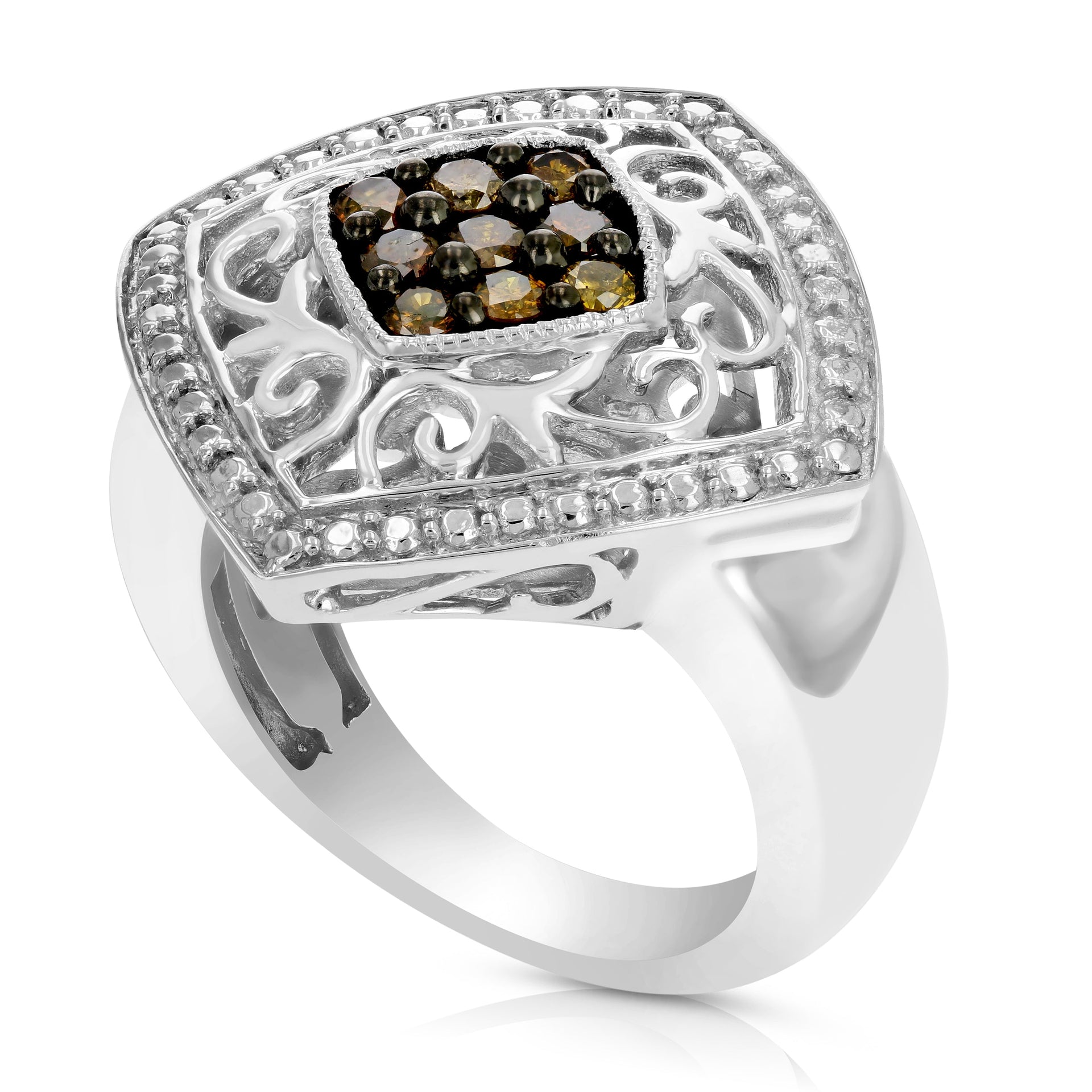 1/3 cttw Champagne Diamond Ring .925 Sterling Silver with Rhodium Plating