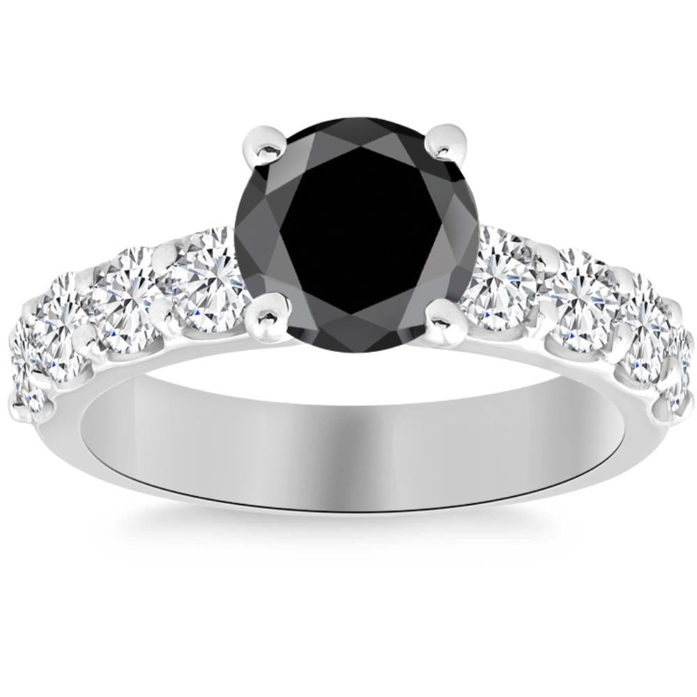 3 1/4 ct Black Moissanite & Diamond Engagement Ring in 10k White or Yellow Gold