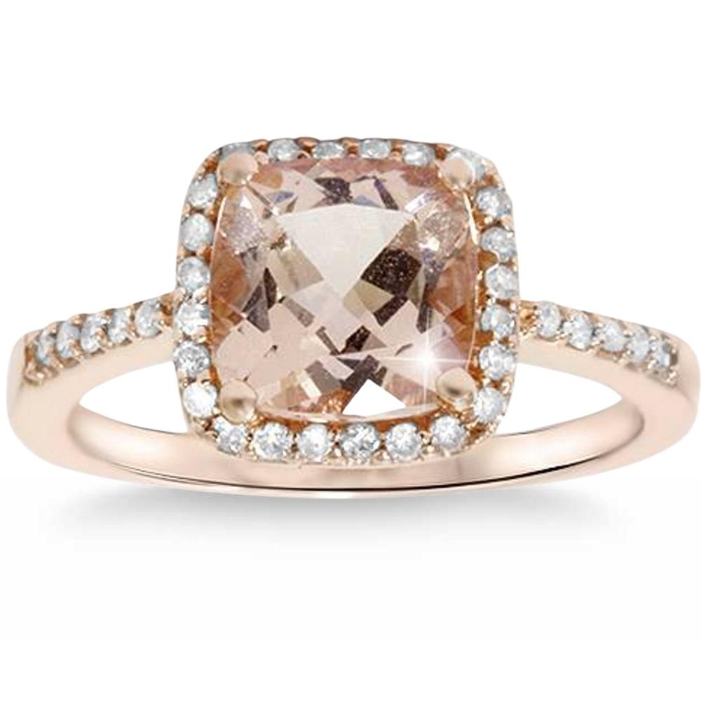 2 5/8ct Cushion Morganite Vintage Halo Engagement Ring 14K Rose Gold
