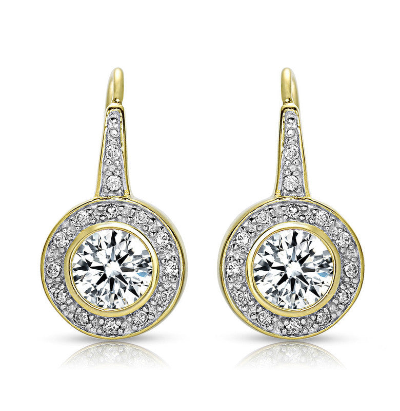 Sterling Silver Gold Plated Cubic Zirconia Round Drop Earrings