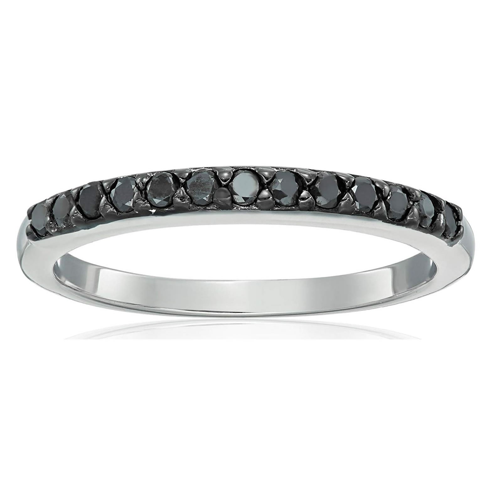 1/5 Cttw Black Diamond Ring Wedding Band .925 Sterling Silver 13 Stones Round