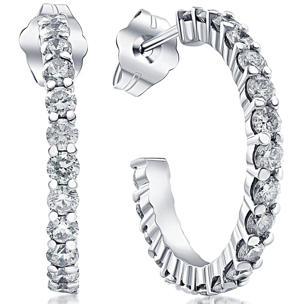1 1/10ct Diamond Hoops 14K White Gold