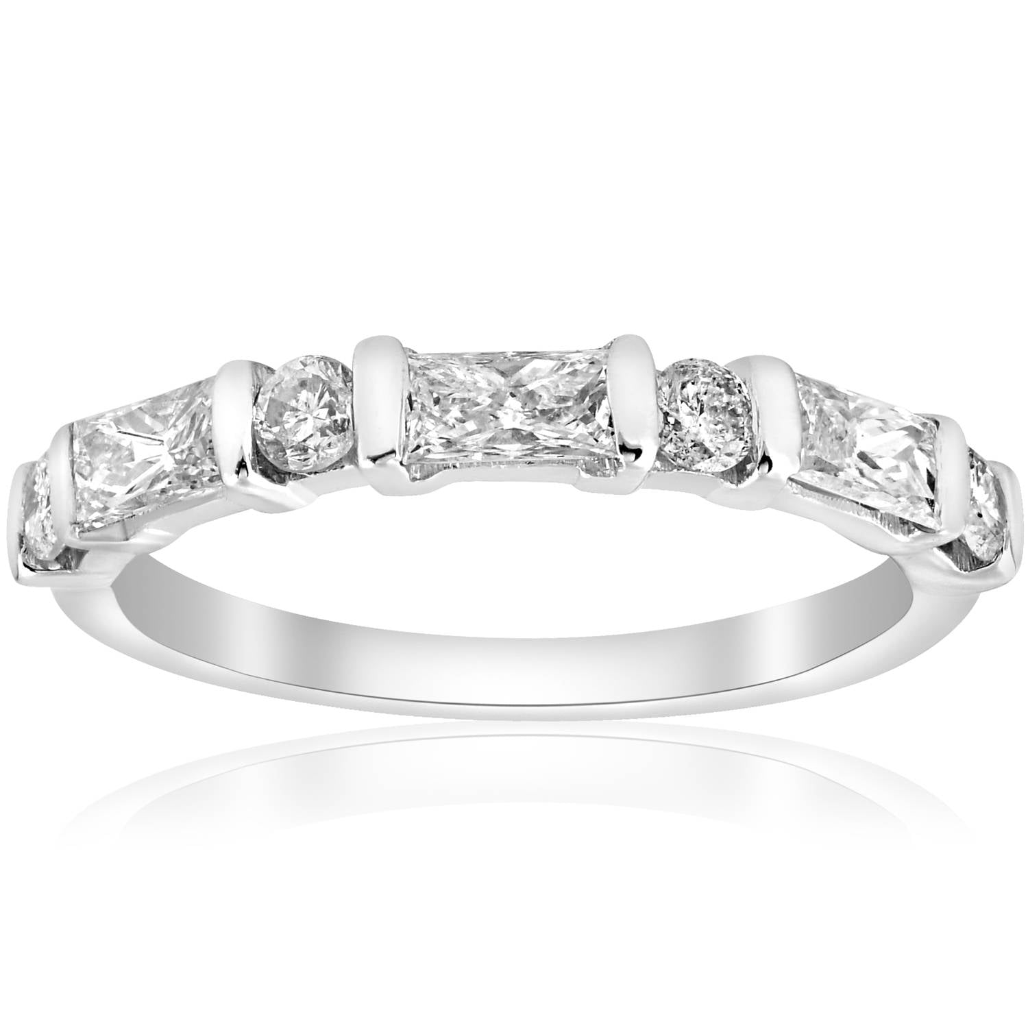 White Gold 1/2 CT Round & Baguette VS Diamond Ring