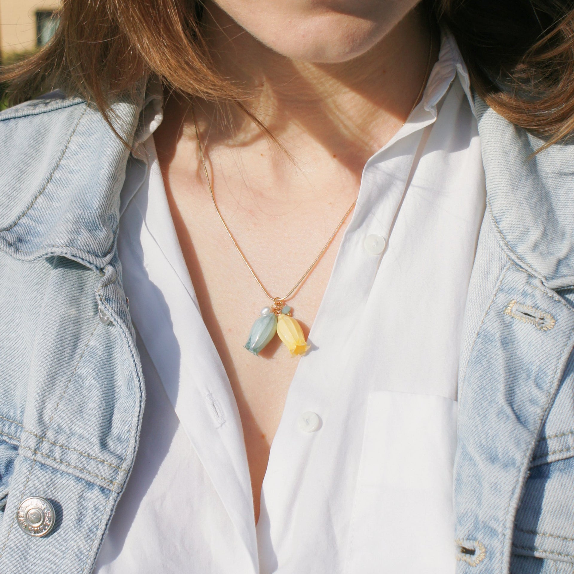 Real Flower Lilian Lily Of The Valley Flower And Gemstone Necklace