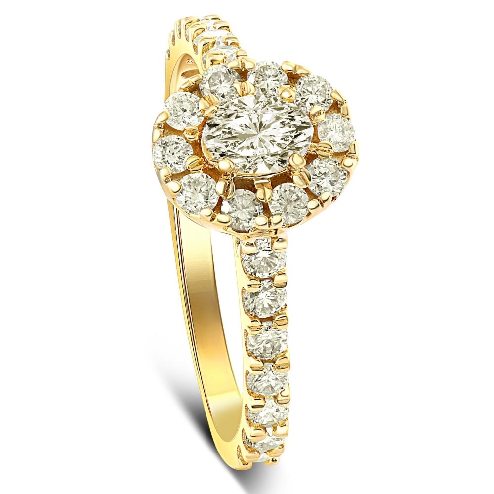 1Ct Natural Oval Diamond Halo Engagement Ring in 10k Yellow Gold