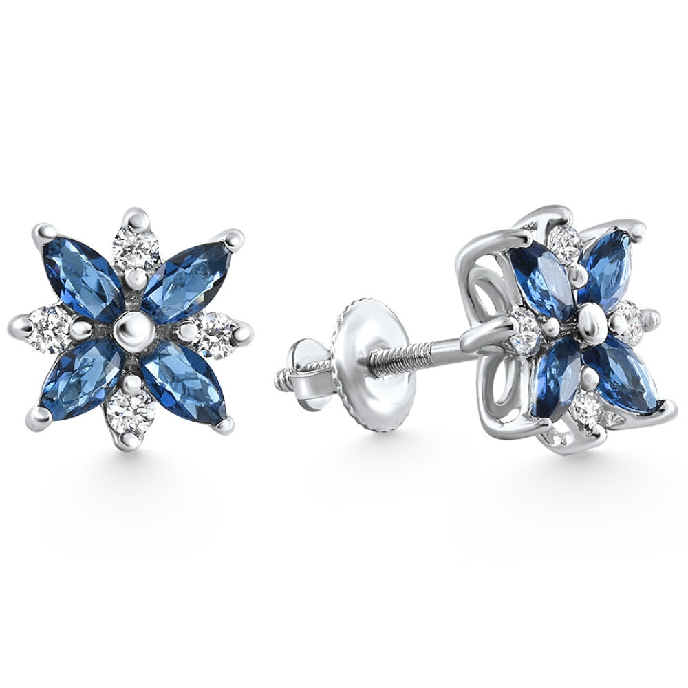 .60Ct Petal Marquise Blue Sapphire Diamond Studs Earrings White Gold Lab Grown