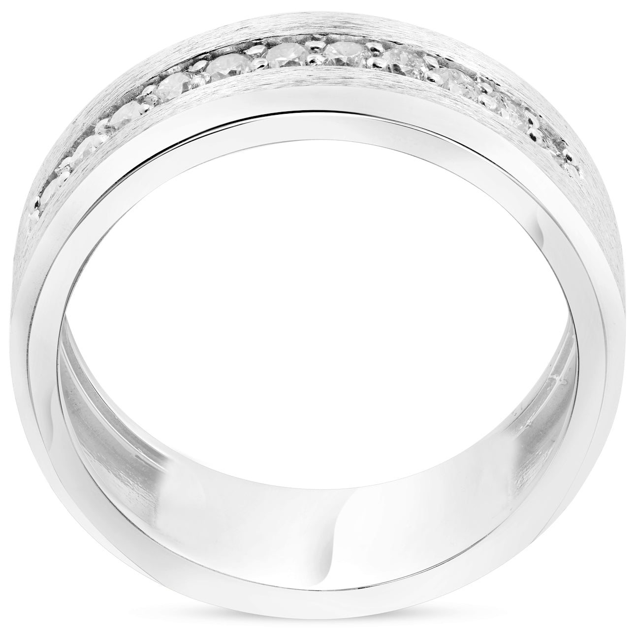 Mens 3/8ct White Gold Diamond 10k Brushed Wedding 8MM Anniversary Band