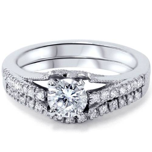 Platinum 1ct Diamond Engagement Matching Wedding Ring Set Vintage