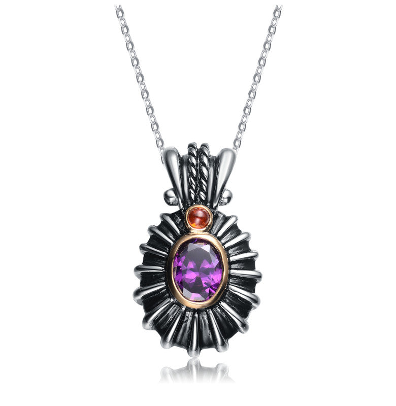 Sterling Silver Violet And Red Cubic Zirconia Black Pendant