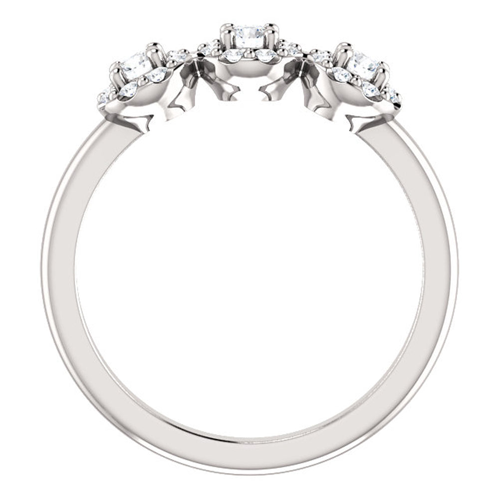 1/2 Ct Three Stone Lab Grown Diamond Halo Engagement Ring White Gold