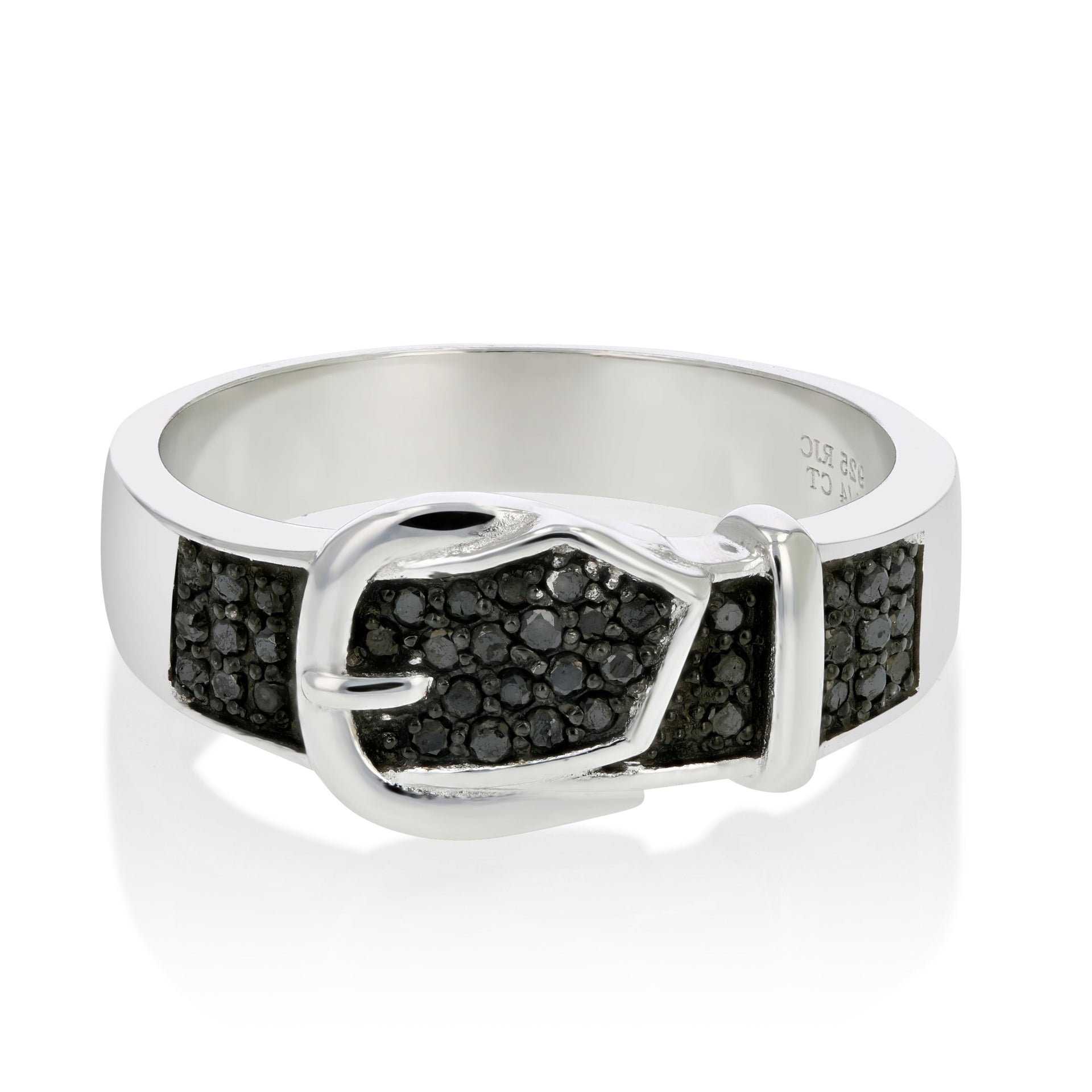 1/4 Cttw Black Diamond Buckle Ring .925 Sterling Silver With Black Rhodium