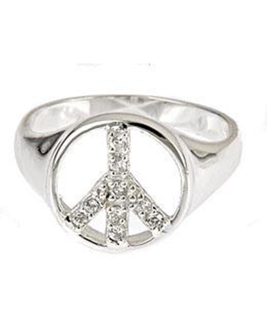 Sterling Silver CZ Peace Sign Ring
