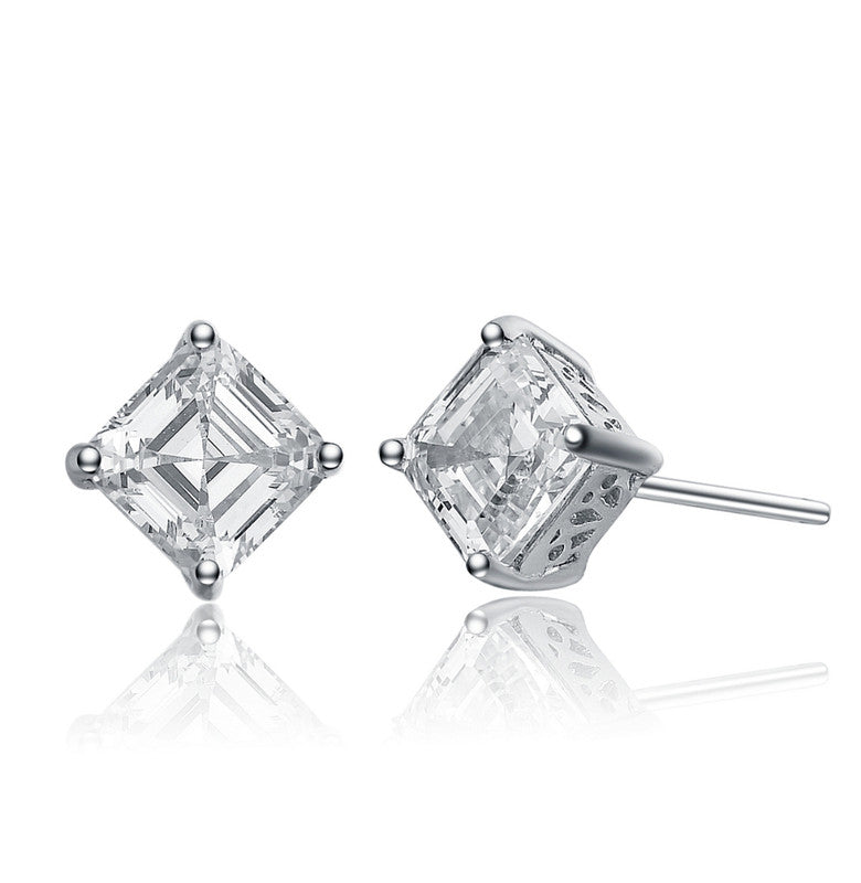 Sterling Silver Cubic Zirconia Square Stud Earrings