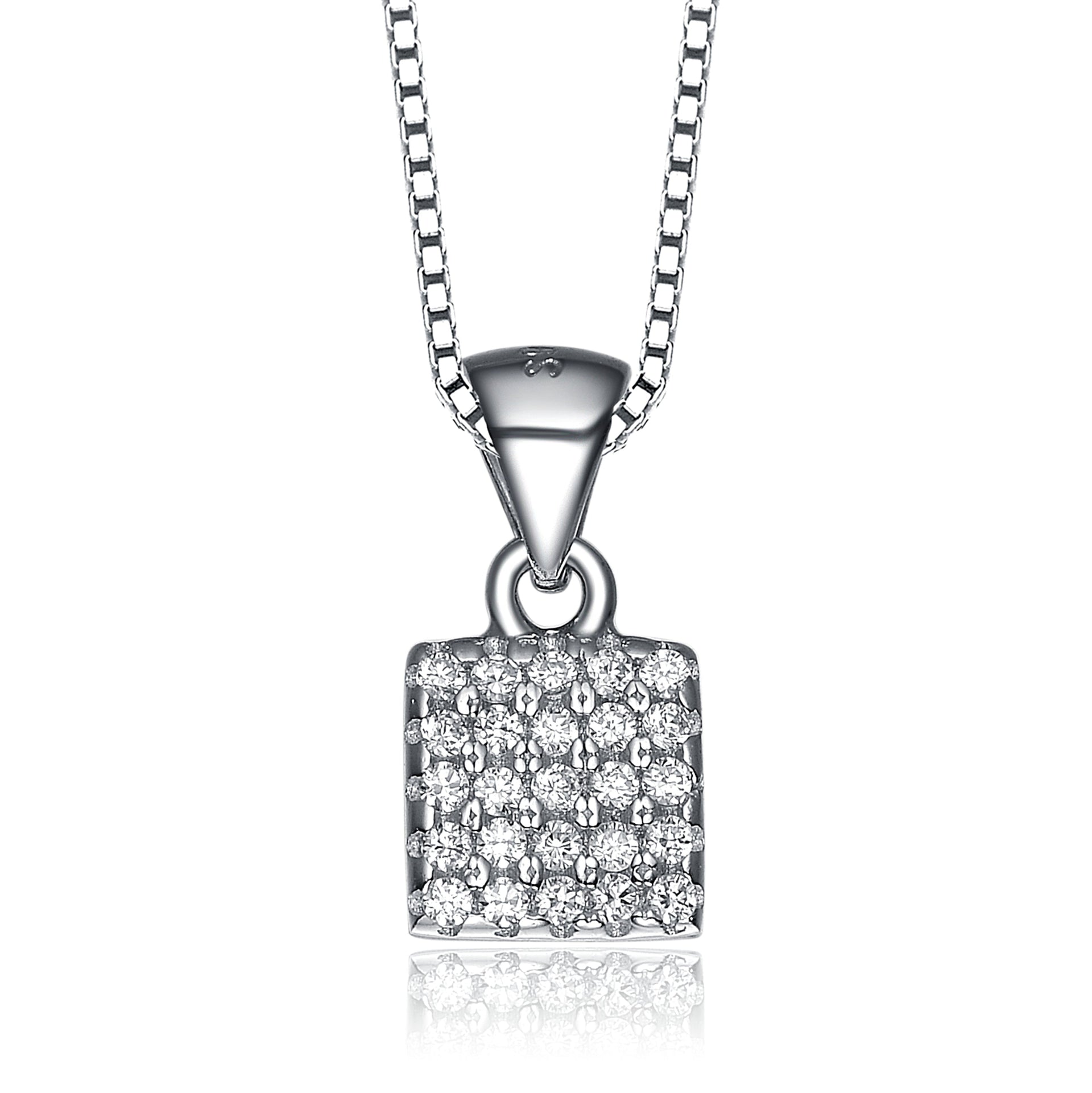 C.z. Sterling Silver Rhodium Plated Square Shape Pendant