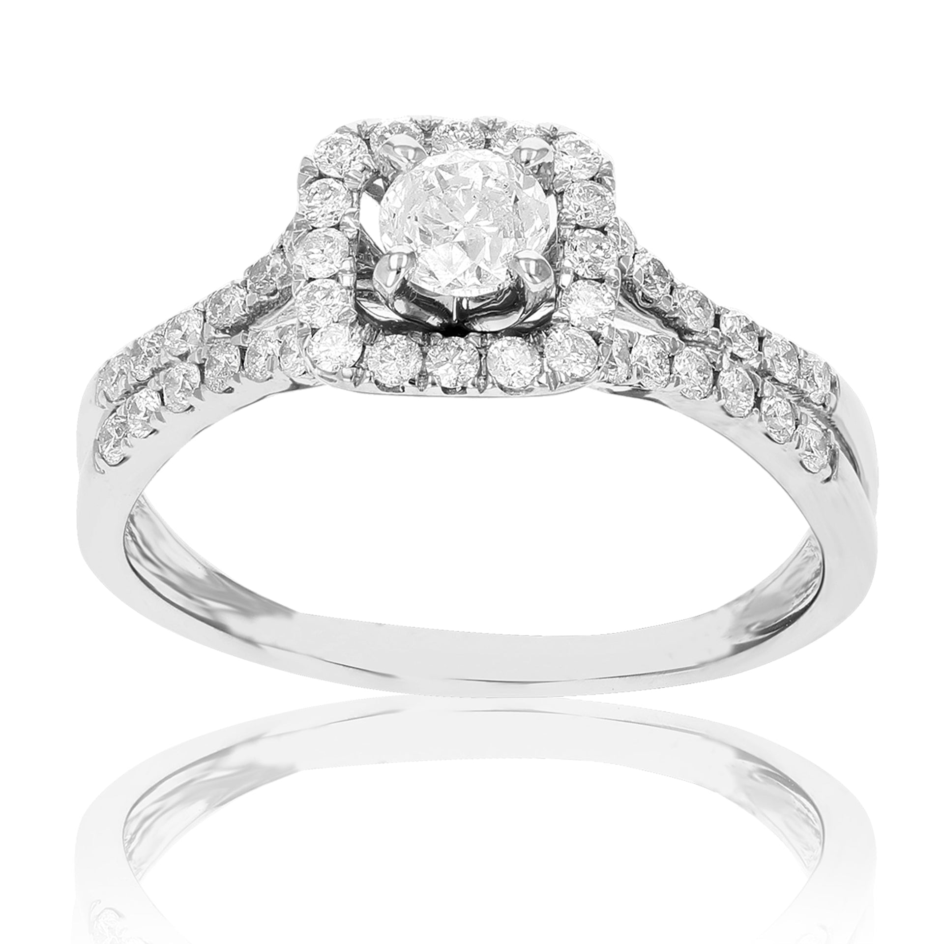 3/4 cttw Diamond Engagement Ring 14K White Gold Halo Style Prong Bridal