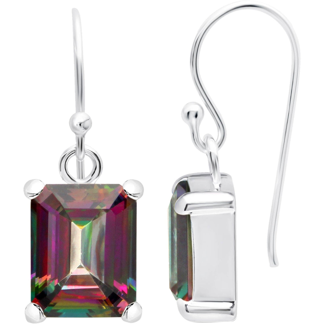 Sterling Silver 8x10 Emerald Cut Gemstone Earring