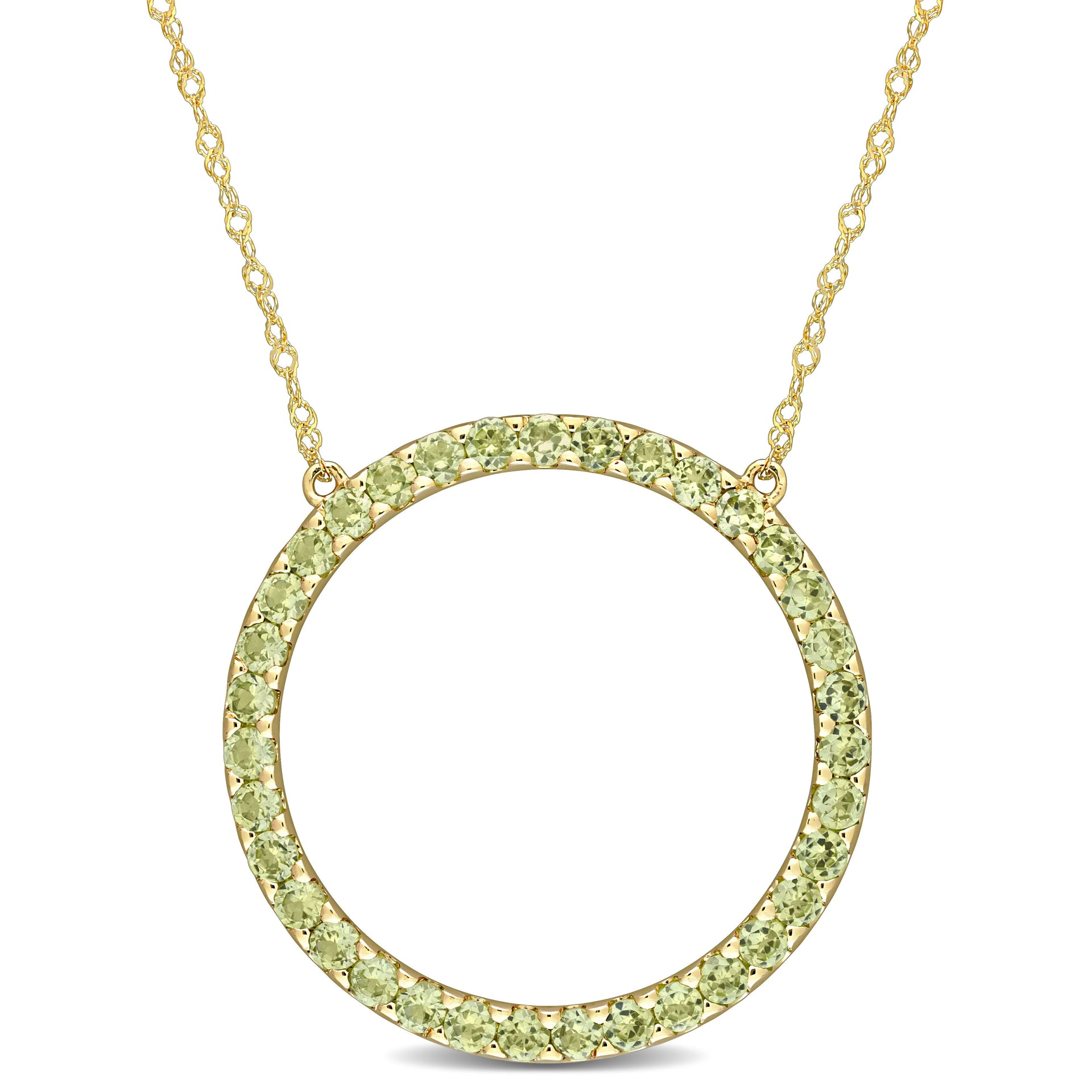 Mimi & Max 1 3/8ct TGW Peridot Open Circle Pendant with Chain in 10k Yellow Gold