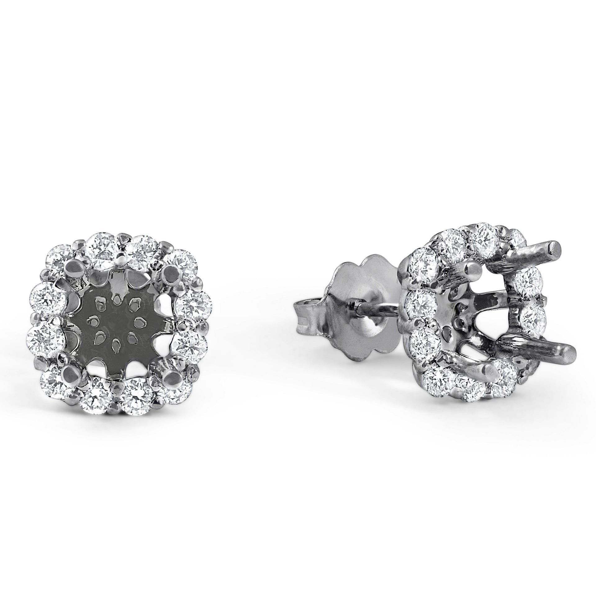 5/8 ct Diamond Cushion Halo Studs Mounting Fits 5.5-6.5mm Round Stones 14k White Gold